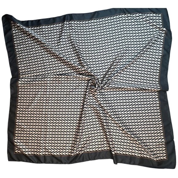 2/$30 NEW Tan Black Brown Geometric Printed Silky Fashion Scarf - Picture 7 of 10